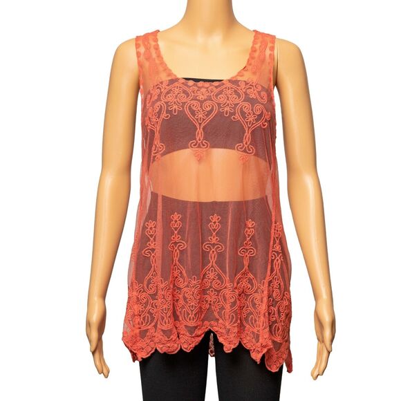 Wallpapher Women Sleeveless Scoop Neck Top Coral Size S - Picture 1 of 1
